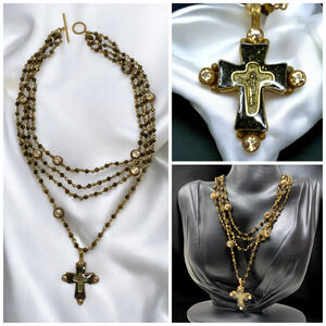 Virgins Saints & Angels Magdalena Maria Cross Necklace 4mm Layered Bronze Beaded